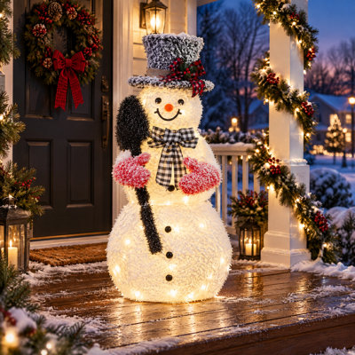 Décoration de Noël 3 pi avec bonhomme de neige illuminé 3 pi, 110 lumières DEL blanc chaud pour décoration de Noël