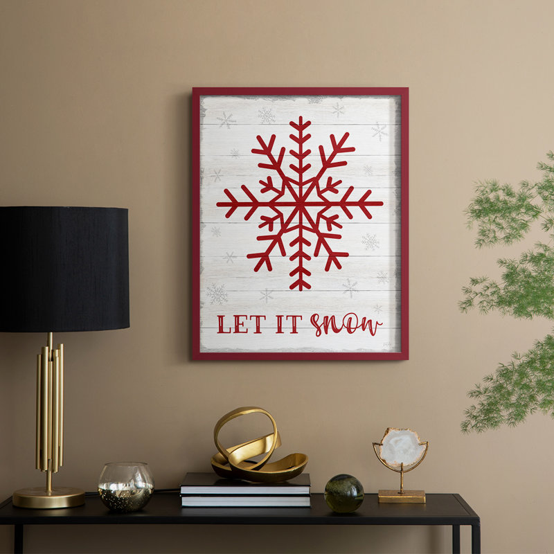 Let It Snow Snowflake, reproduction encadrée - bois massif, Rouge, H 30 po x l 24 po