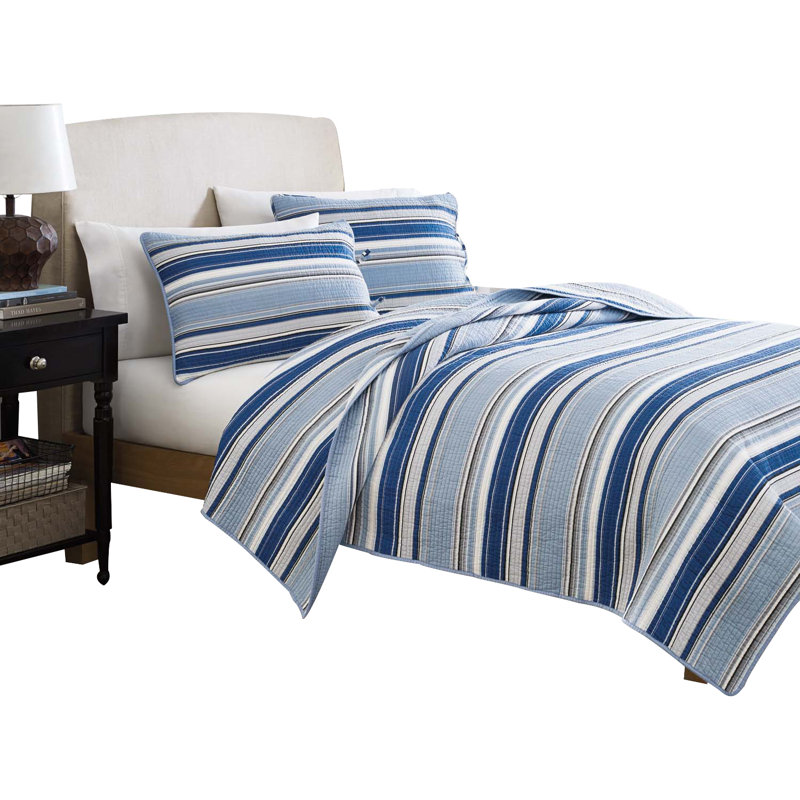 Stone Cottage Reversible Traditional Quilt Set, King Quilt + 2 King Shams, Blue