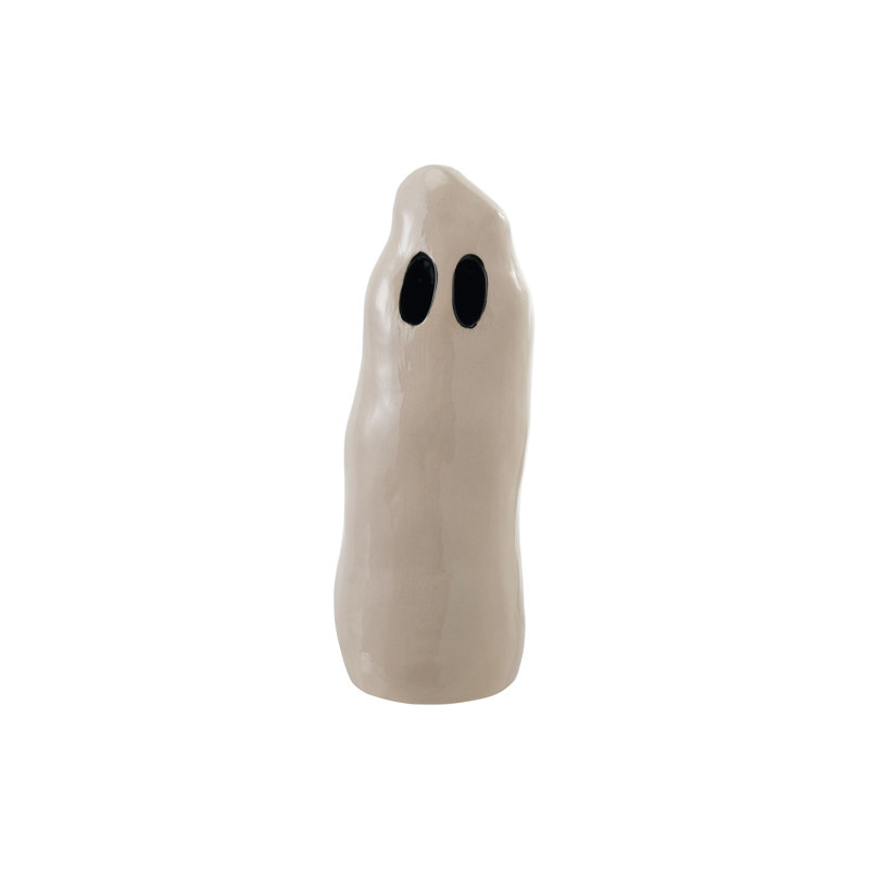 Stoneware Ghost Lantern With Cut-Outs, 11.75" H x 4.375" W x 3.75" D