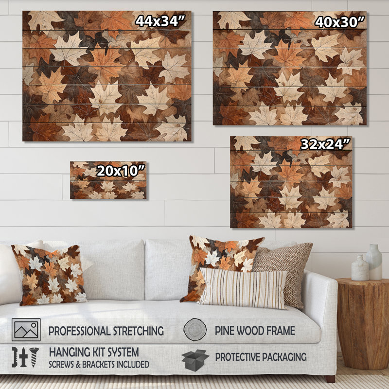 Fallen Leaves In Canada I - Art mural traditionnel sur bois de pin naturel, H 10 po x l 20 po