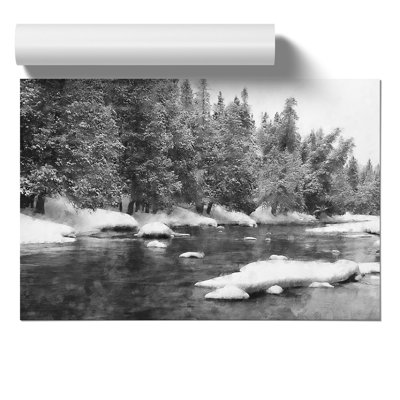 Winter Forest and Lake Painting - Frameless Print