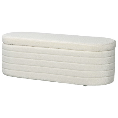 46" Storage Ottoman Bench, Teddy Fleece Upholstered Boucle Storage Bench with Wood Frame, Bedroom Bench for Living Room, Entryway, Bedroom, Cream White