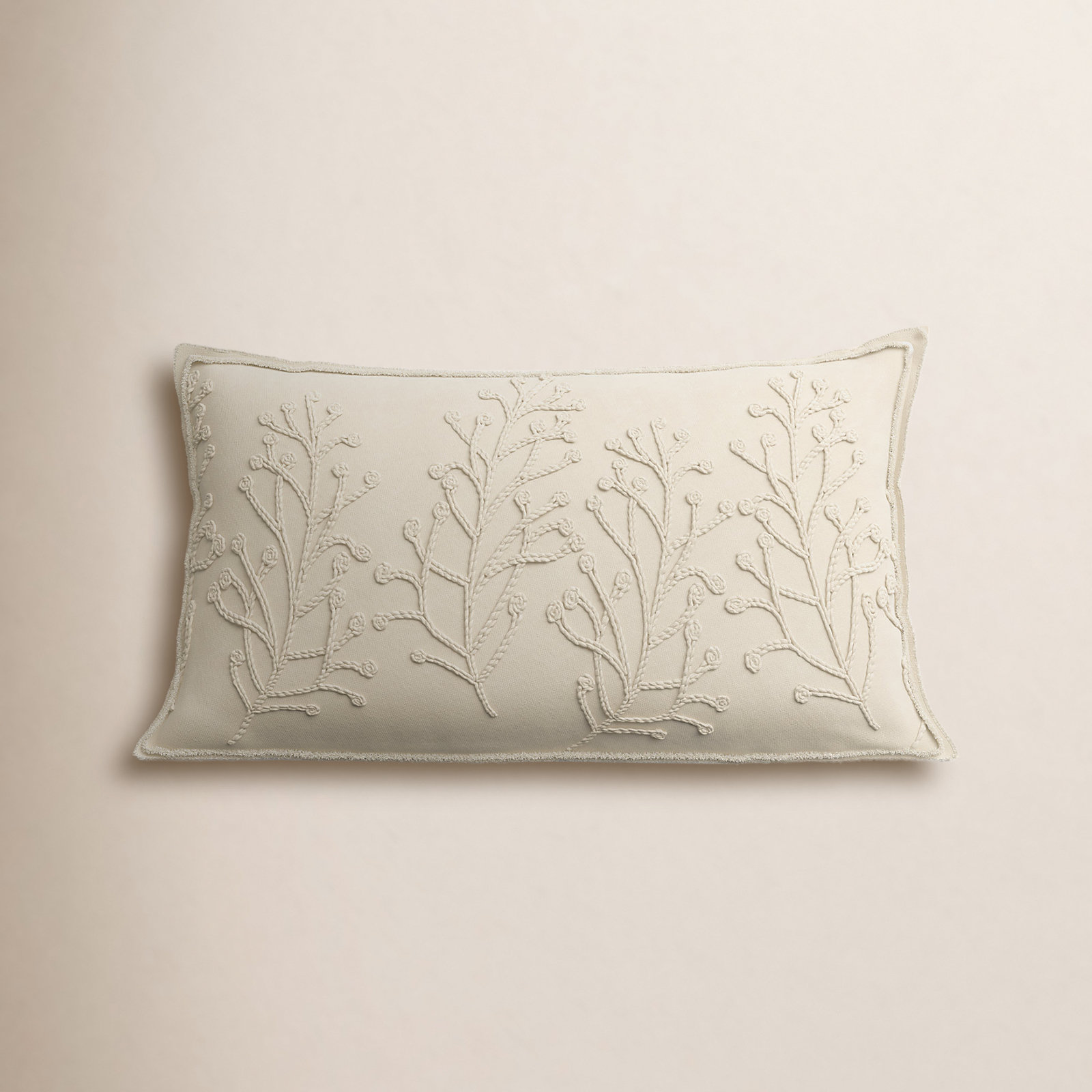 Hollin 26" x 14" Embroidered Throw Pillow, Natural