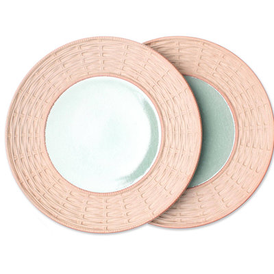 Renfro Country Meal Celadon Ceramic Plates (Pair)