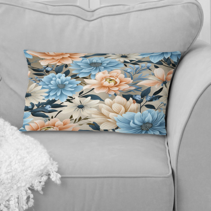 Motif floral de charme vichy bleu et beige - coussin à imprimé floral