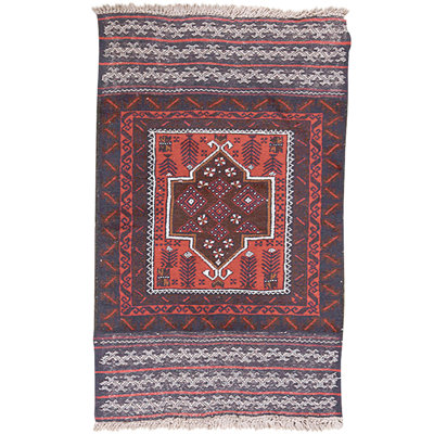 Tapis rouge et bleu marine noué à la main de haute qualité