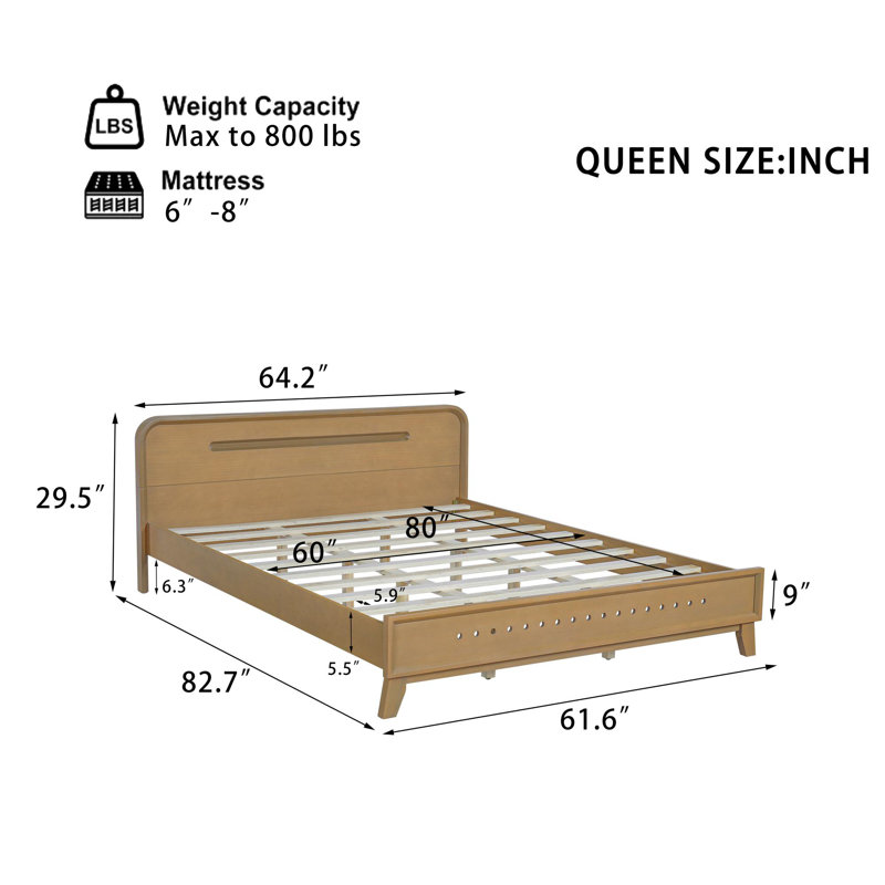 PINE SOLID WOOD BED, SOLID AND STABLE, NO BOX SPRING NEEDED, Yellow, Queen