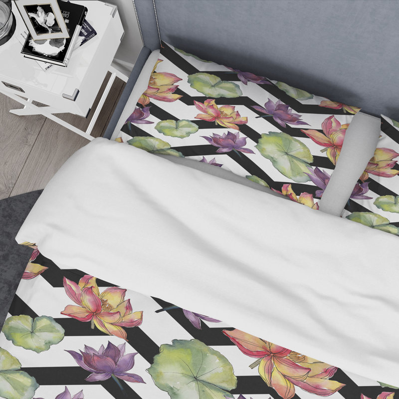 Fleurs de lotus colorées - Ensemble de housse de couette Cabin & Lodge, Housse de couette pour grand lit et 2 taies décor