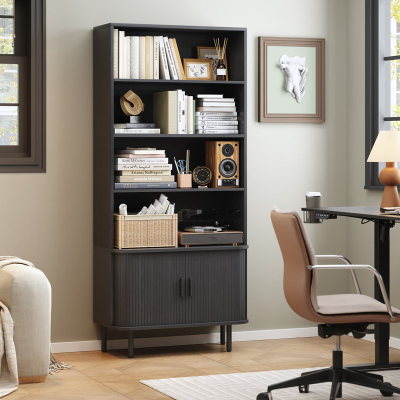  Bibliothèque de 71 po de hauteur avec armoire de rangement, Noir