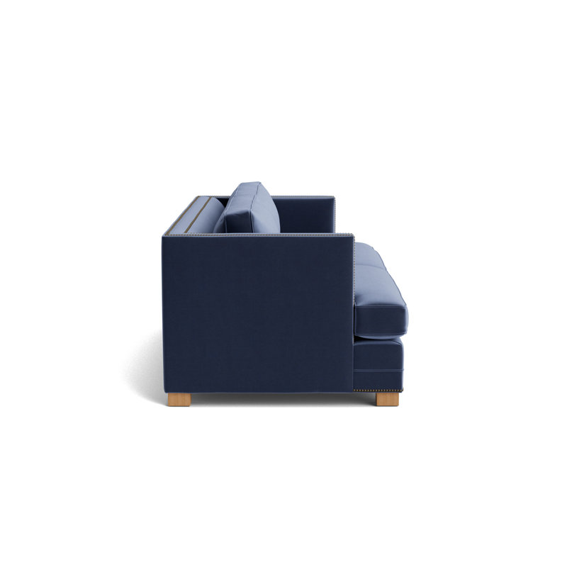 Keaton With Nails 84 Sofa, Antique Brass, Performance Velvet - Indigo, Natural