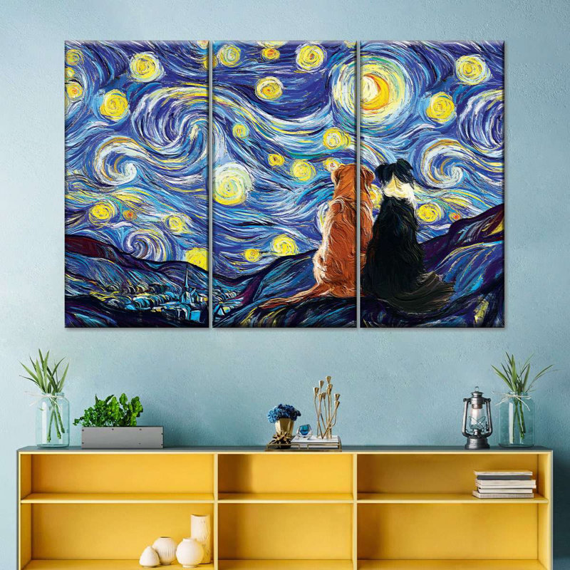 «Dogs Journey Starry Night», reproduction sur toile, H 50 po x l 32 po x P 1,25 po