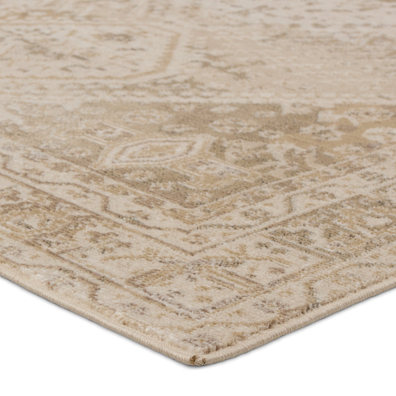 Devoris Oriental Machine Woven Polyester/Polypropylene Area Rug in Beige/Tan, Rectangle 5' x 7'3"
