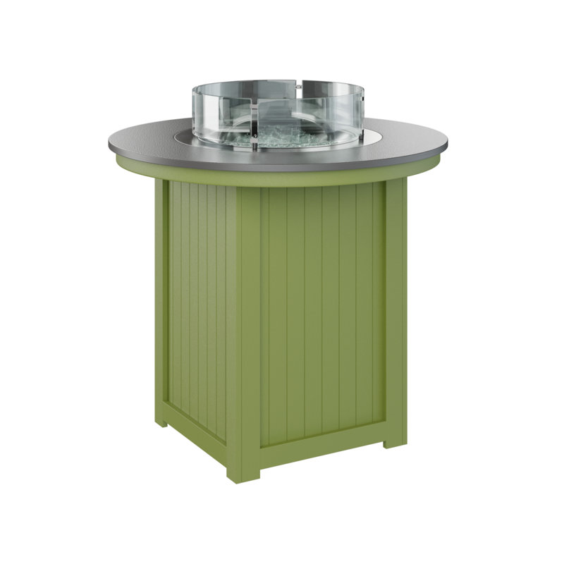 Berlin Gardens Donoma 44″ Round Bar Fire Pit Table, 39" H x 44" W x 44" D, Hammered Top Stainless with Kiwi Green Base