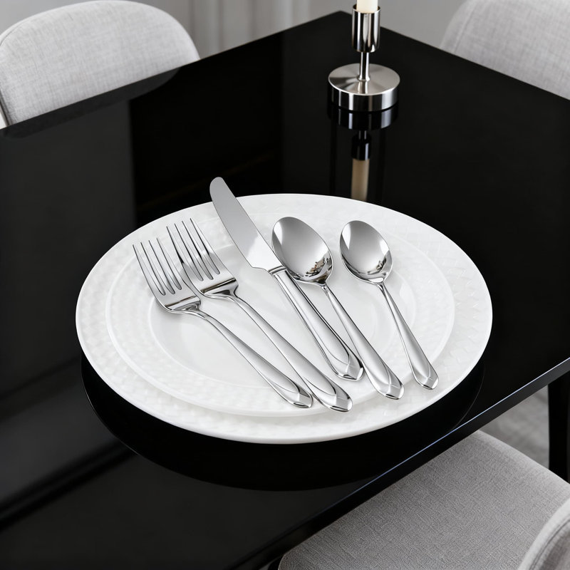 Ensemble de couverts Astra 65 pièces pour 12 couverts en acier inoxydable 18/10 avec finition miroir, ensemble de couverts moderne allant au lave-vaisselle pour les repas de tous les jours et les réceptions