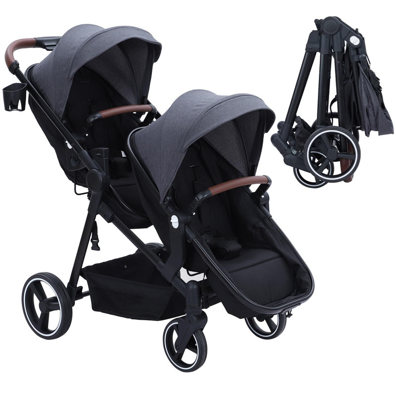 Poussette tandem double pour enfant et tout-petit, Gris foncé