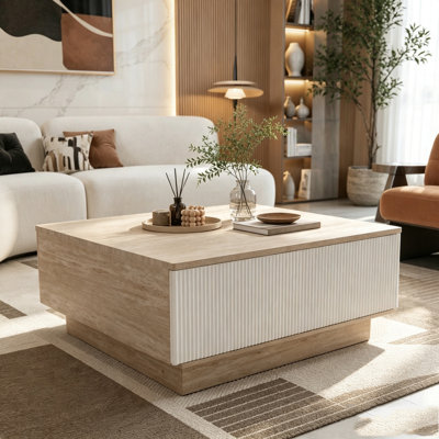 Modern Faux Travertine Coffee Table with Drawer