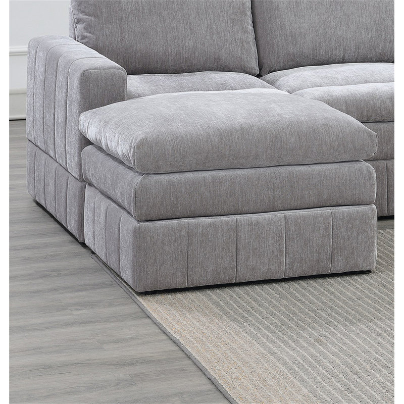 Ensemble de canapé modulaire en L 5 pièces Contemporary, Tissu gris