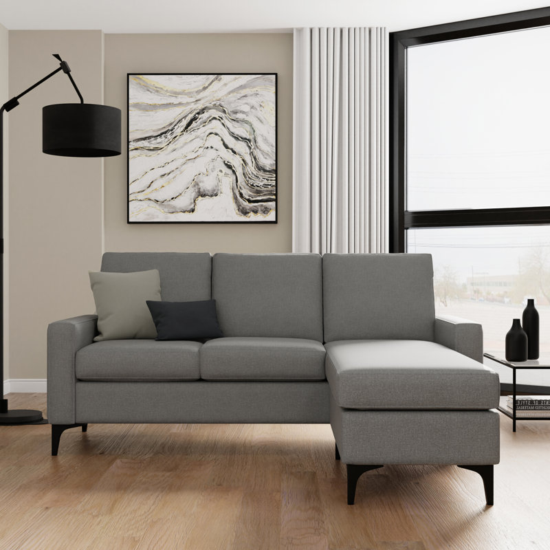 Canapé et méridienne réversible de 76 po de large Arrick, Polyester gris