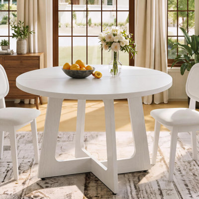 Table de salle à manger ronde en bois de style champêtre, de style milieu du siècle, facile à installer, idéale pour la salle à manger, la cuisine ou le salon.