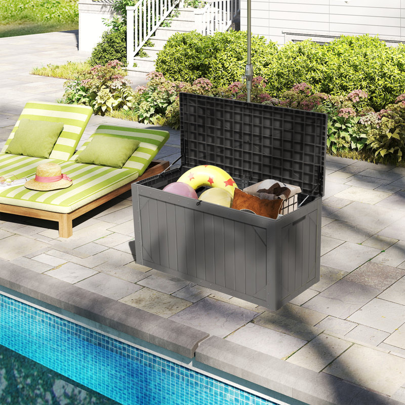 Boîte de terrasse verrouillable en résine résistante à l'eau 100 gallons Decksplore, Gris