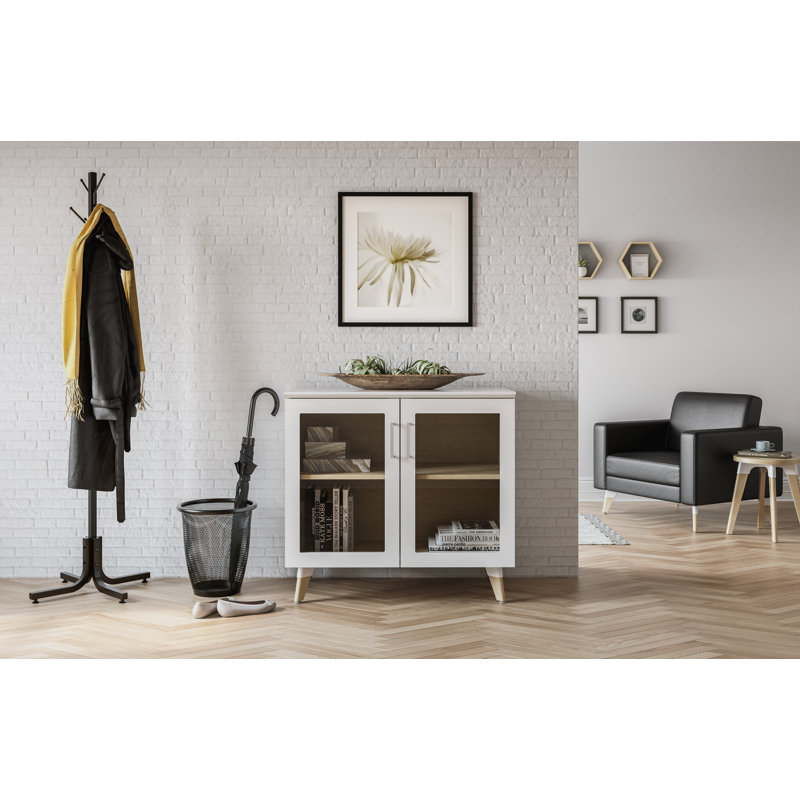 Armoire de rangement Resi avec tablette réglable et 2 portes latérales en verre