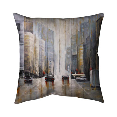 Cars in the morning rain - Beige outdoor throw pillow | Home decor