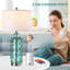 Ensemble de 2 lampes de table d'appoint, lampe de chevet en corde de verre bleu vert côtier à contrôle tactile avec 2 ports USB, table de chevet à intensité variable à 3 voies avec abat-jour blanc pour le salon, la chambre à coucher