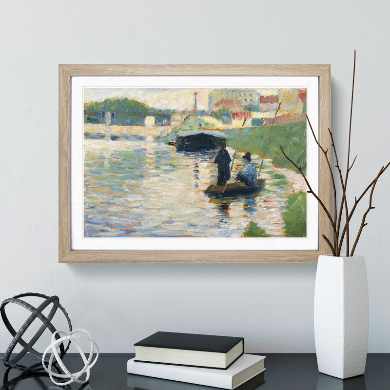 View of the Seine by Georges Seurat - Picture Frame Painting, 48cm H x 65cm W x 2cm D, Oak