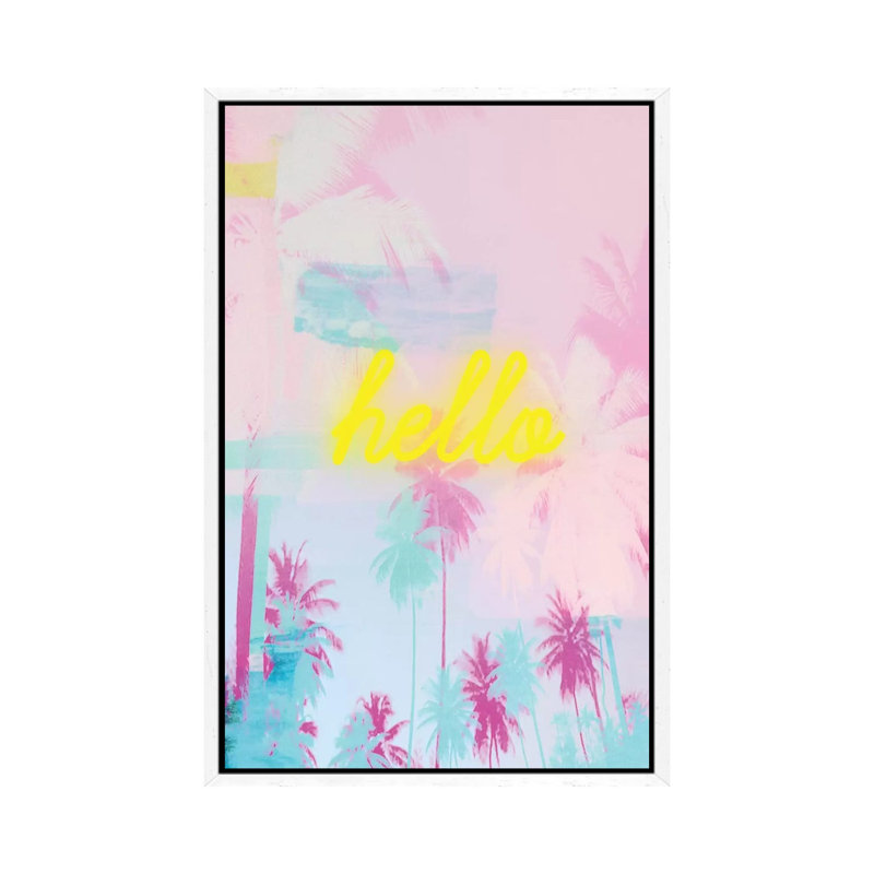 Hello Neon II - Painting on Canvas, 66.04cm H x 45.72cm W x 3.81cm D, White Framed