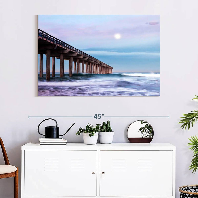 Plein lune au-dessus de Scripps Pier, H 26 po x l 39 po