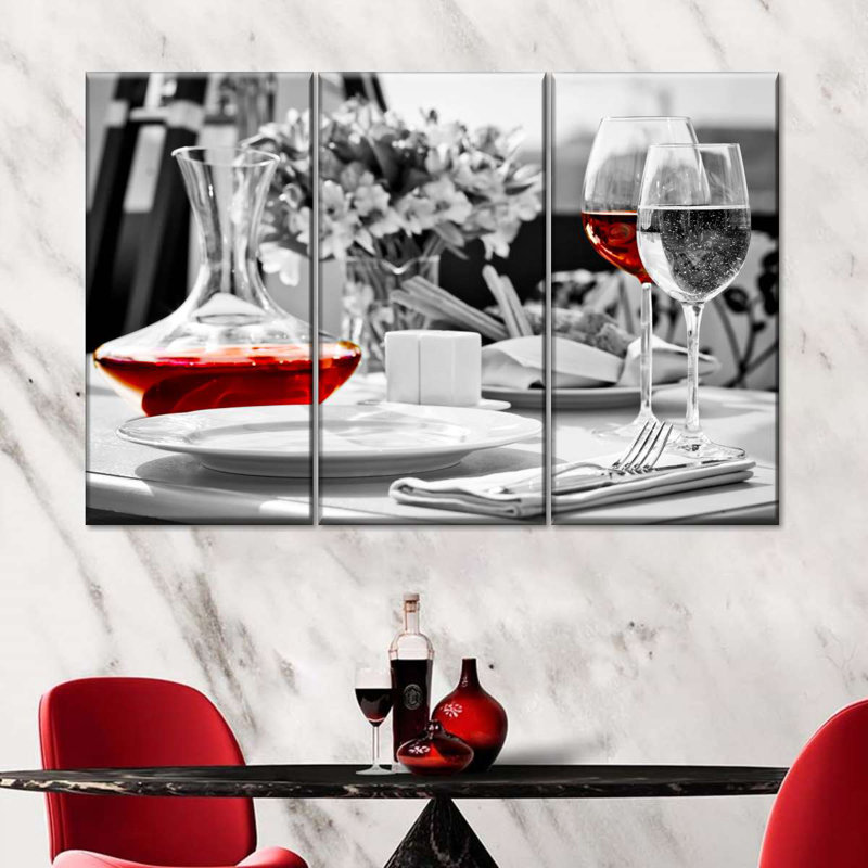 Pop Sherry Wine - ensemble de 3 toiles tendues, H 32 po x l 50 po x P 1,25 po