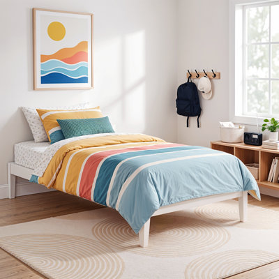 Marialana Contemporary Solid Wood Platform Bed with 13 Support Slats