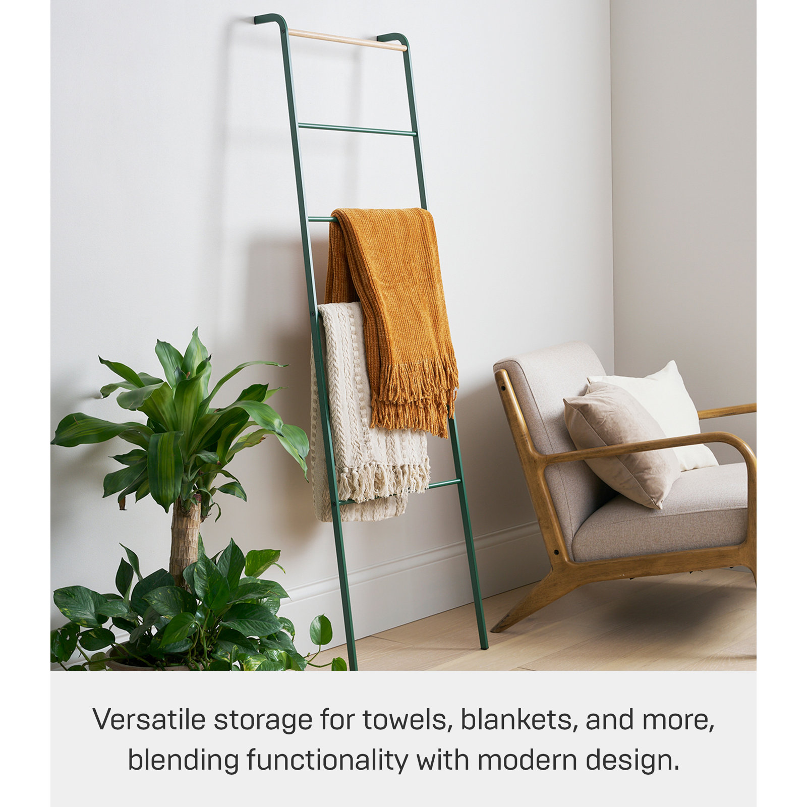 Yamazaki Home Leaning Ladder Rack, Steel, Forest Green