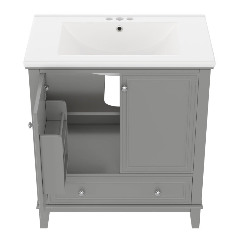 30" Bathroom Vanity with Sink Combo, Gray, 4" Centerset