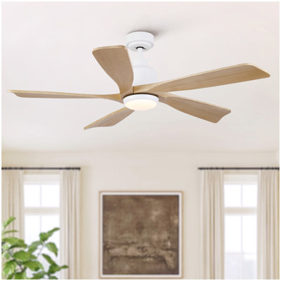 52 inch Natural Style Cozy Solid Wood White Ceiling Fan with Light,Quiet DC Motor