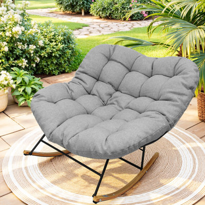 Chaise berçante surdimensionnée Papasan avec coussin et structure - Fauteuil à bascule moderne et confortable pour le salon, le jardin et la cour