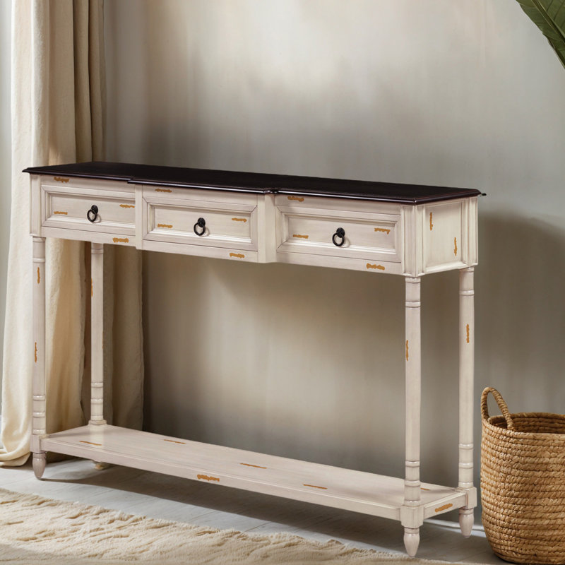 Entryway Console Table With Drawers And Bottom Shelf – Space-Saving Sofa Table With Extra Storage And Projecting Drawers