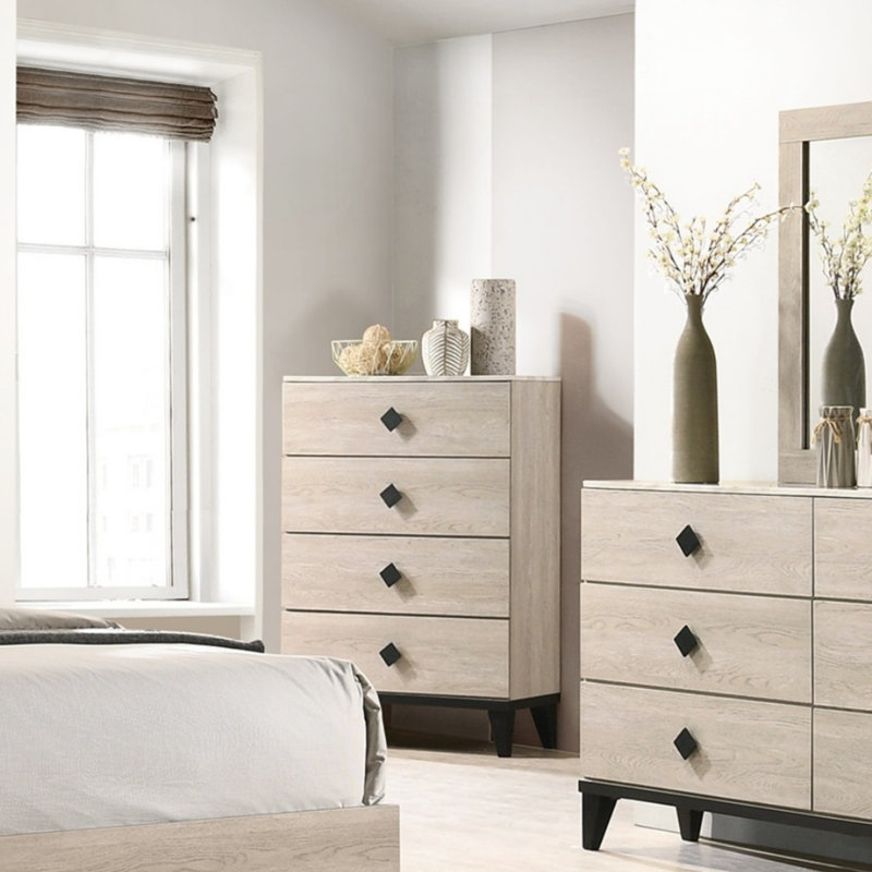 Meuble de chambre à coucher moderne de conception moderne 1 pièce crème 4 tiroirs avec plateau en faux marbre