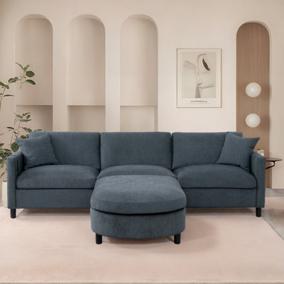 Modern L-Shaped Sectional Sofa With Removable Ottoman And Pillows - Comfy Linen Couch For Small Living Spaces