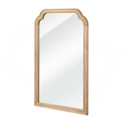 Solid Wood Frame Rounded Corner Decorative Mirror, For Bedroom, Bathroom, Living Room, Entryway