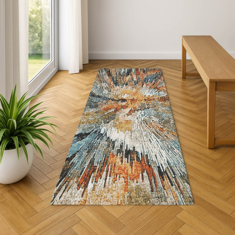 Premium Machine Washable Mayfield AMF2283 Abstract Rug, 2'3" x 7'6" Runner, Taupe