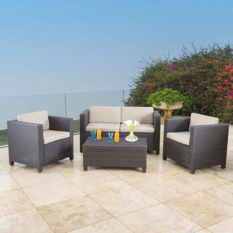 4-Piece Puerta Set Outdoor Patio Furniture, Beige, Black