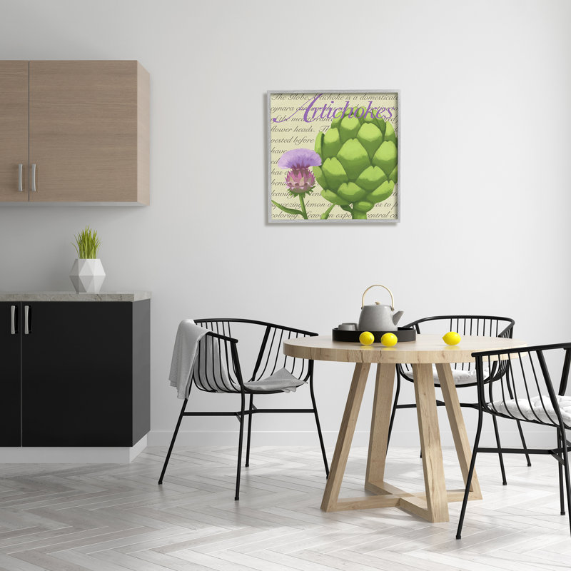 Artichaut en fleurs, légumes verts, écriture traditionnelle - impression, H 24 po x l 24 po, Cadre gris