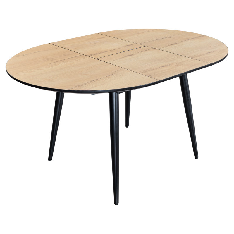 Canouan Extendable Oval Metal Base Dining Table, Natural Wood