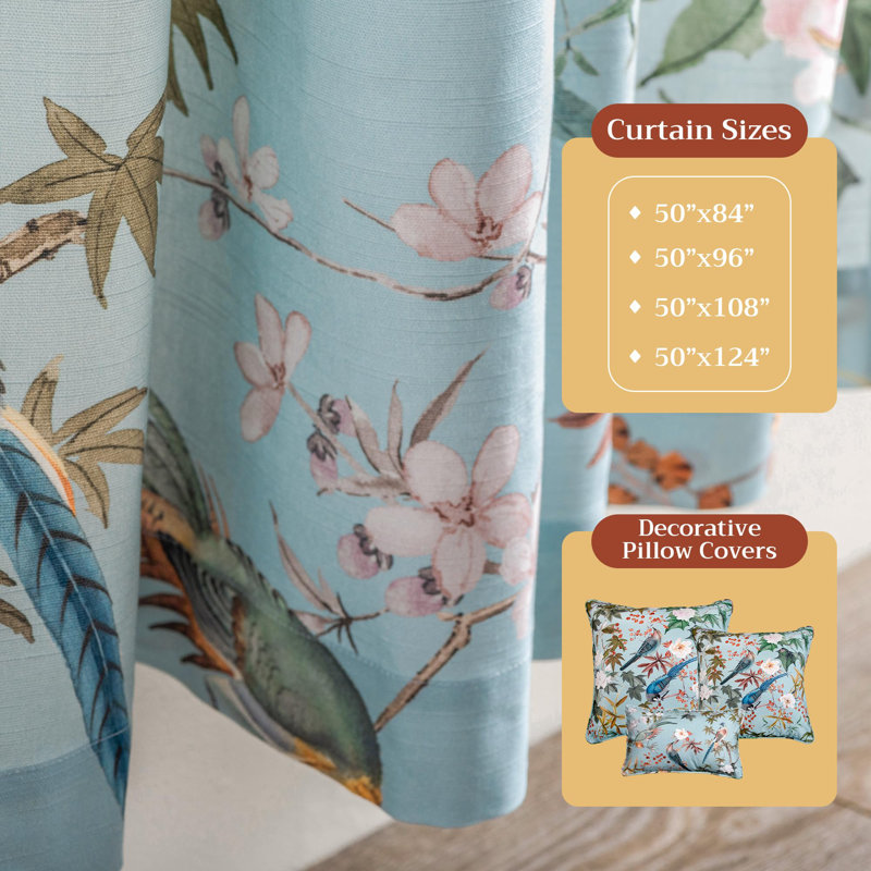 Maison d' Hermine Curtains for Living Room 100% Cotton 84 inch Length Two Panel Light Filtering Curtains for Windows with Rod and Loop Pockets Valentines Day Gifts (Hokuzai - Blue, 50"W x 84"L)