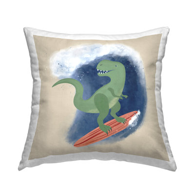 Coussin décoratif Surfing Dino T-Rex par Carrie Cantwell