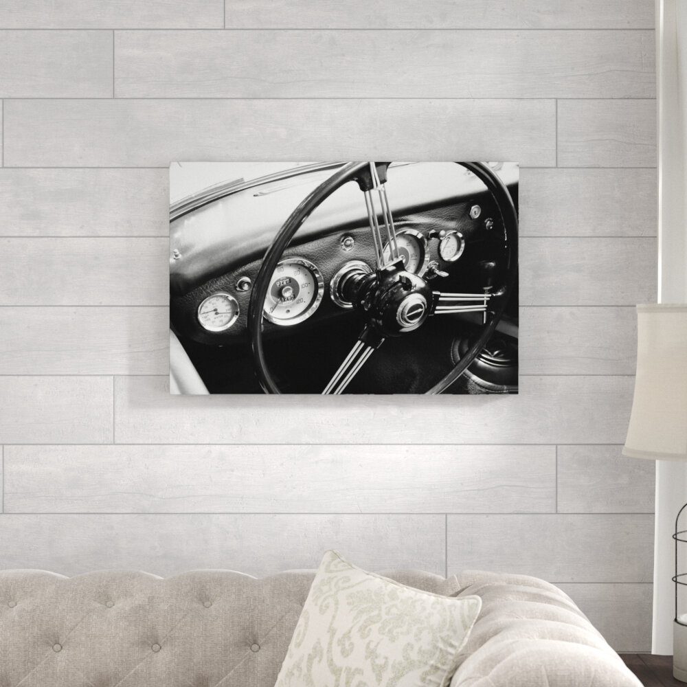 Zipcode Design™ Black And White Steering Wheel Dark On Canvas Print ...