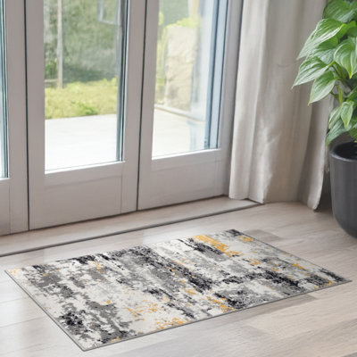 Moises Abstract Yellow Gray Black Area Rug