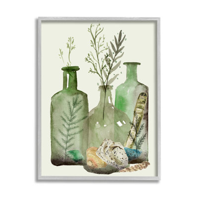 Fougère, plantes, coquillages nautiques, cruche verte, nature morte, par Melissa Wang